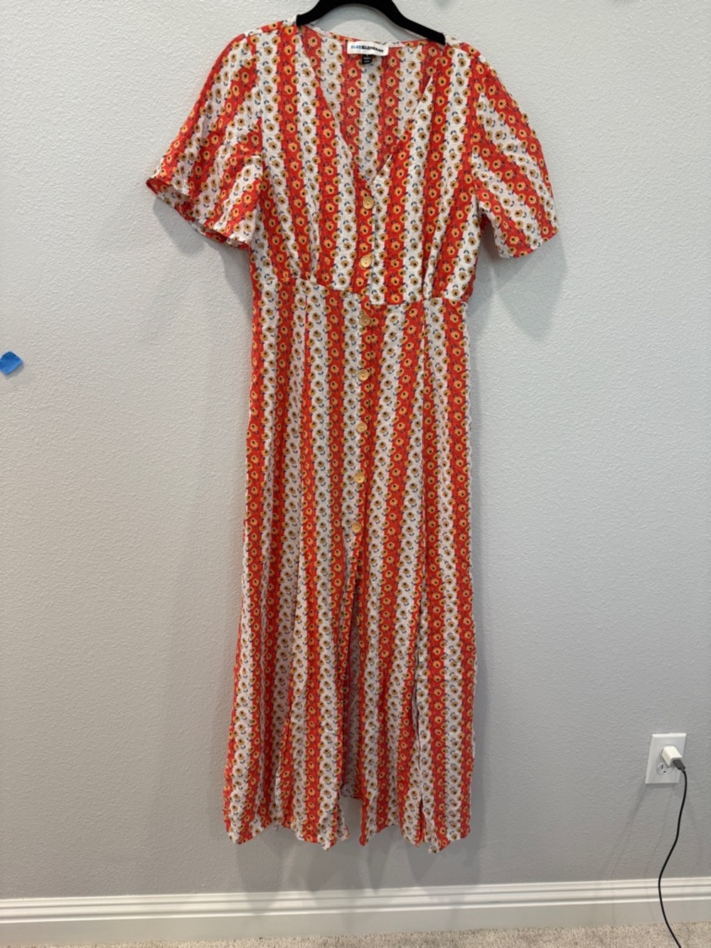 Midi Dress in Red and White Floral Poppies Stripe by Blue Elephant
